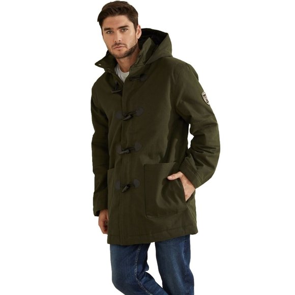 Guess Men’s Cotton Duffle Coat With Hood In Green Size XL